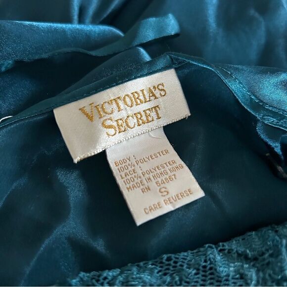 Victoria's Secret Gold Label Teal Vintage Satin Gown Chemise Lace Bust SEE INFO - Picture 10 of 10